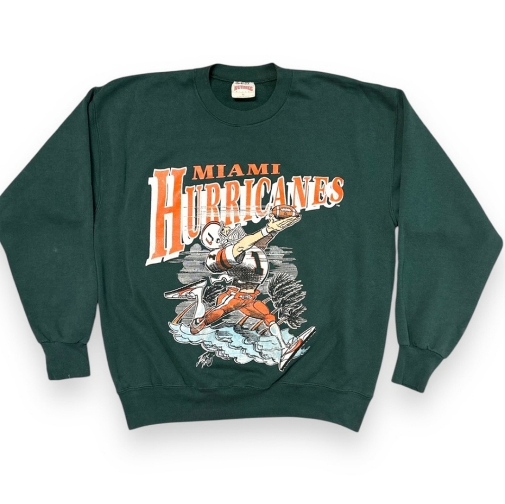 NUTMEG MILLS University of Miami Hurricanes Crew Neck Sweatshirt Jack Da…